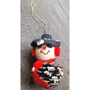 Vintage Pinecone Snowman Christmas Ornament Top hat Ear Muffs